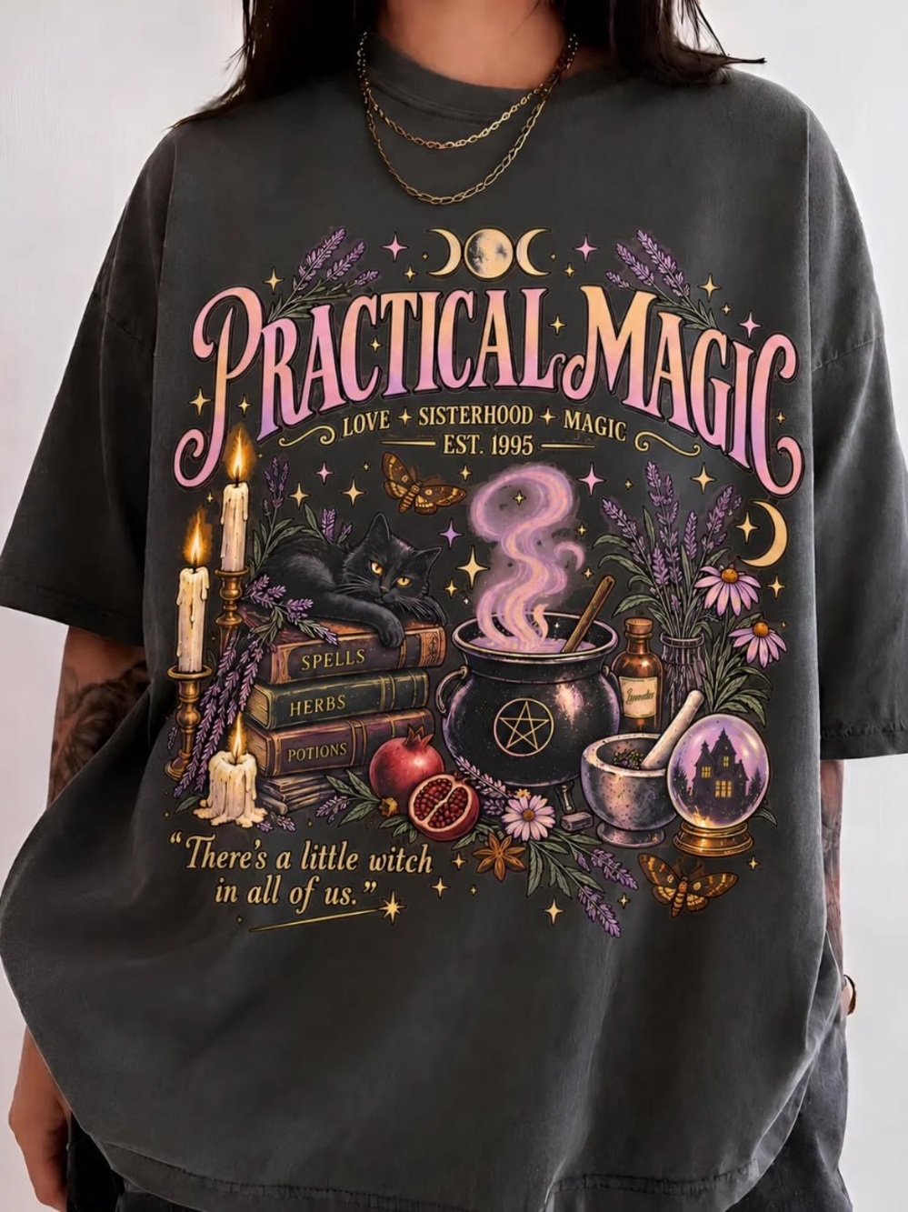Comfort Colors Pepper 'Practical Magic' Tee with Pink Accents
